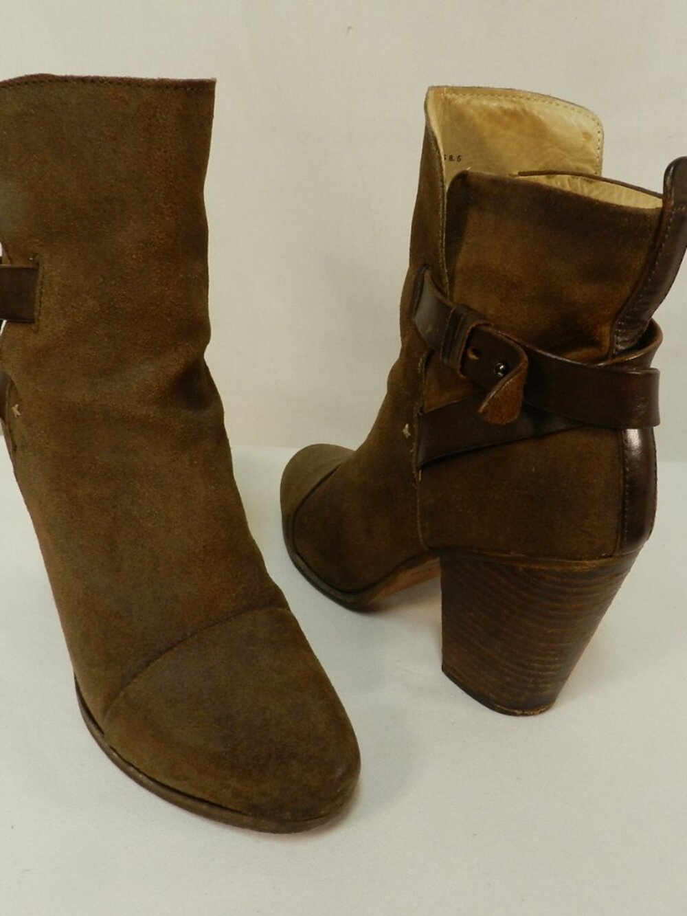 Rag & Bone Suede w/ Leather wedge block heel ankle boots Size Sz 38.5 US 8.5